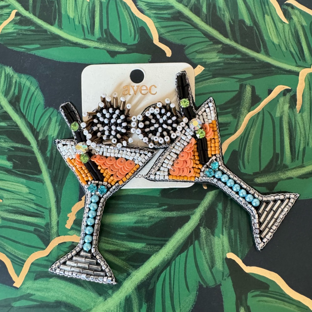 Beaded Cocktail Earrings - Orange and Black